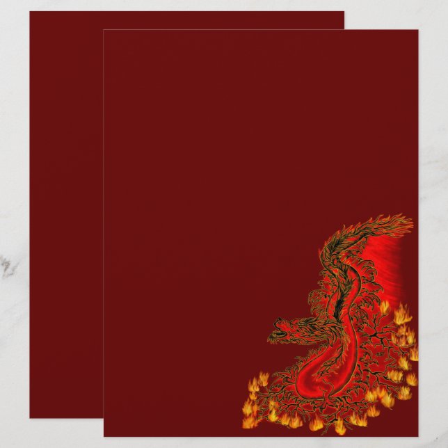 Papel Timbrado Design de ouro e vermelho do Dragão da China (Frente/Verso)