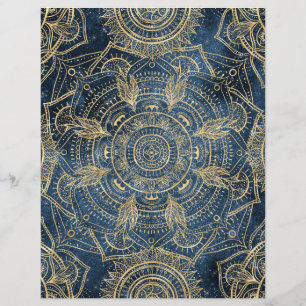 Papel Timbrado Design elegante Dourado de Mandala Azul