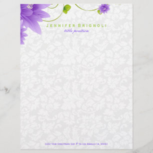 Papel Timbrado Design Floral Verde E Branco Roxo