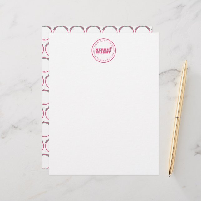 Papel Timbrado Design rosa Letterhead de Natal Personalizado (Frente/Verso In Situ)