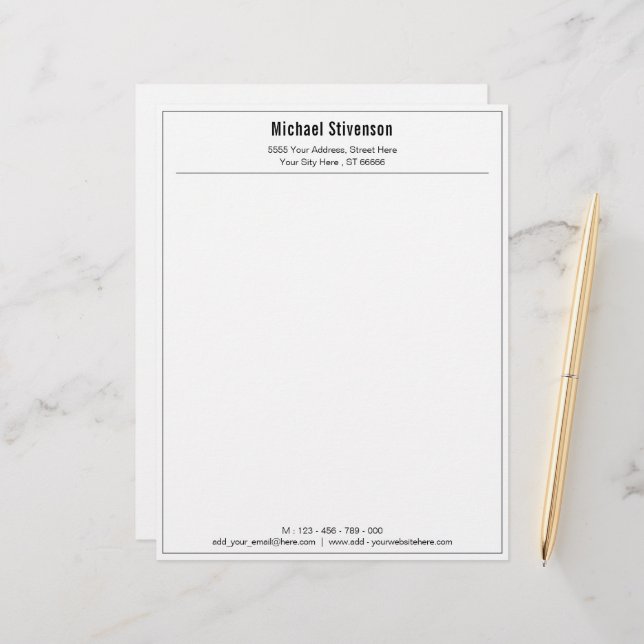 Papel Timbrado Design seu próprio Modelo alfanumérico personaliza (Frente/Verso In Situ)