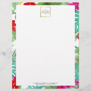 Papel Timbrado Designer de Aquarela de Impressão Tropical Chic