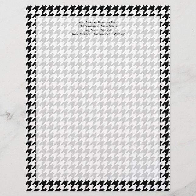 Papel Timbrado Designer de Moda Na moda de Houndstooth Preto/Bran (Frente)