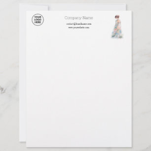 Papel Timbrado Designer de Moda Nupcial de Alta Costura em Aquare