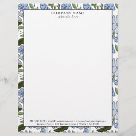 Papel Timbrado Detalhes da Empresa com Padrão Floral Azul Moderno