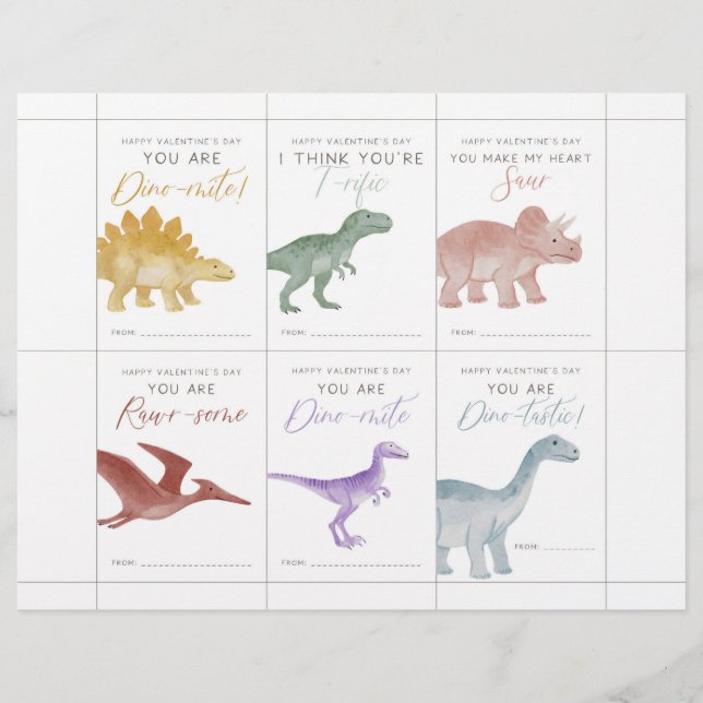 Papel Timbrado Dinosaur Valentine Cards for Kids (Frente)