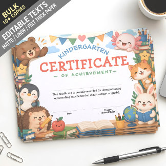 Papel Timbrado Diploma Personalizado de Classe de Animais Kawaii 