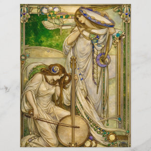 Papel Timbrado Donzelas da Música Art Nouveau Ilustração Vintage
