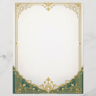 Papel Timbrado Dourada arte Deco Frame com Borda Verde