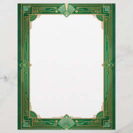 Papel Timbrado Dourada Arte Deco Frame sobre Verde
