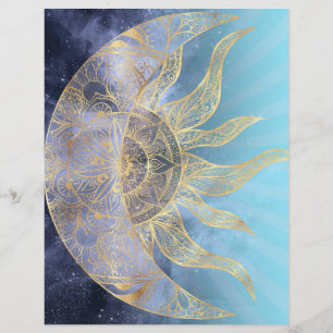 Papel Timbrado Dourada Lua Sun Mandala Celestial Design