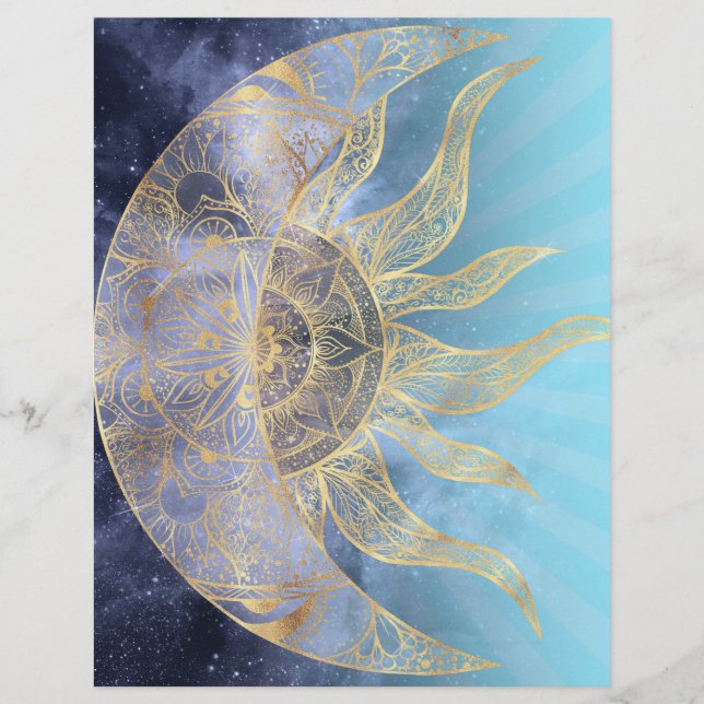 Papel Timbrado Dourada Lua Sun Mandala Celestial Design (Frente)