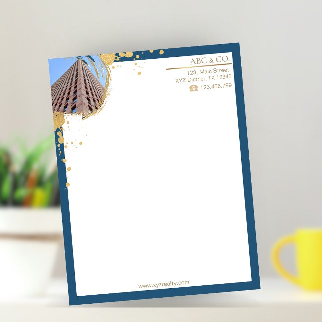 Papel Timbrado Dourado e Azul, Adicionar Foto à Forma Personaliza (Criador carregado)