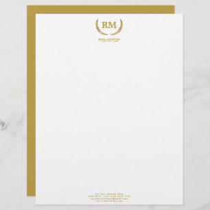 Papel Timbrado Dourado Laurel Folaves   Elegante Inicial em Branc