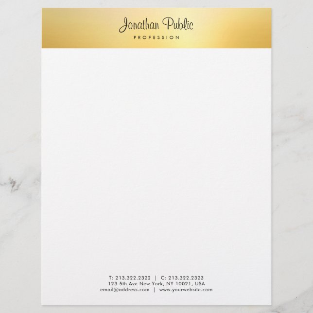 Papel Timbrado Dourado moderno Elegante Calligrafado Nome Modelo (Frente)