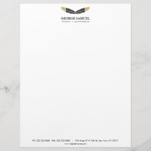 Papel Timbrado Dourado Tendência Boho Penas Designer Branco
