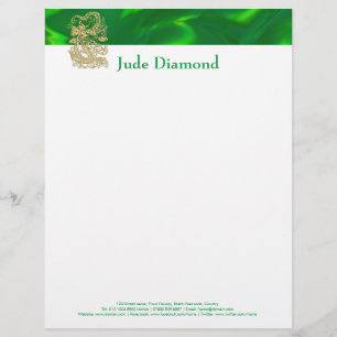 Papel Timbrado Dragão Dourado Embutido em Cetim Verde