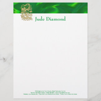 Papel Timbrado Dragão Dourado Embutido em Cetim Verde