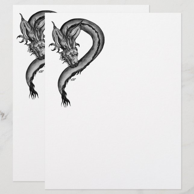 Papel Timbrado Dragão no estilo de tatuagem (Frente/Verso)