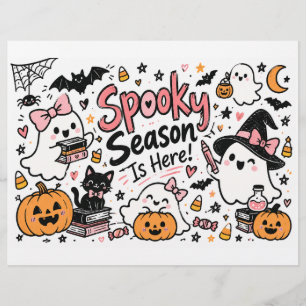 Papel Timbrado É Aqui a Temporada Assustadora Doodle de Halloween
