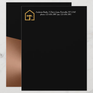 Papel Timbrado Edifício de Construção Preto e Bronze Moderno