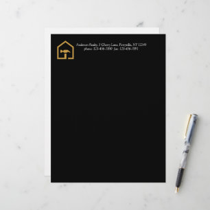 Papel Timbrado Edifício de Construção Preto e Dourado Moderno