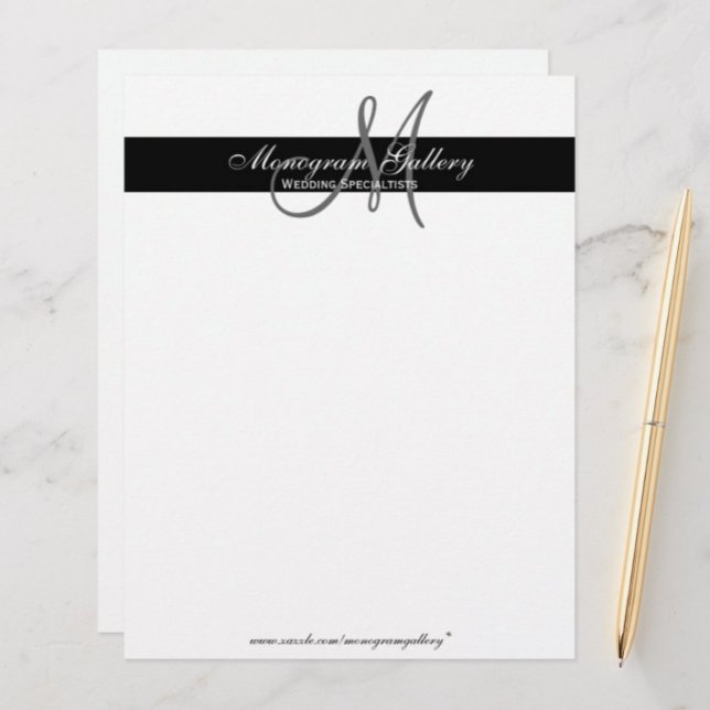 Papel Timbrado Elegant Black and White Monogram Letterhead (Criador carregado)