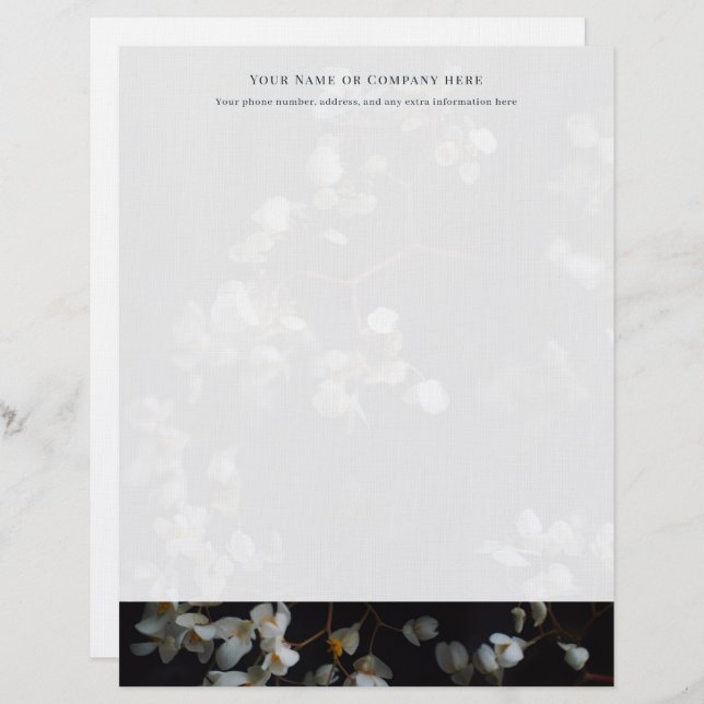 Papel Timbrado Elegant Dark and white Floral Letterhead (Frente/Verso)