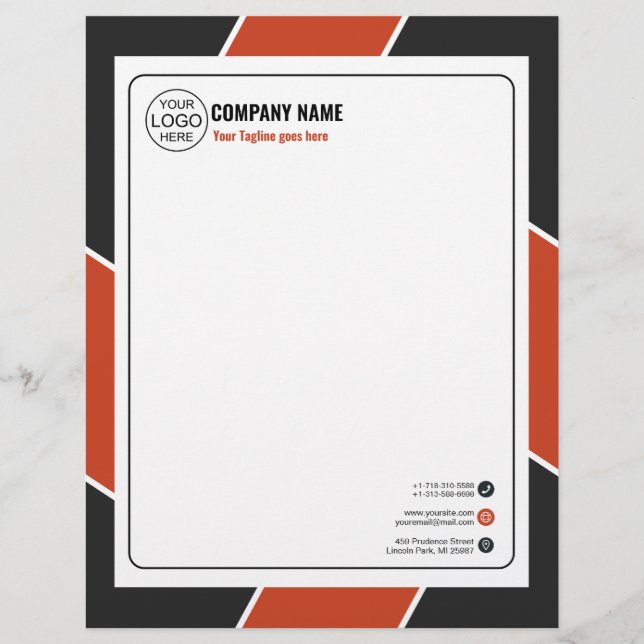 Papel Timbrado Elegant orange and black frame customized (Frente)