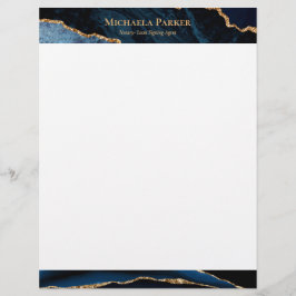 Papel Timbrado Elegante Azul Marinho Dourado Ágata Negócios