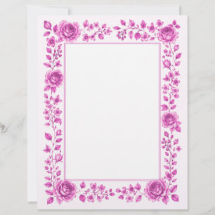 Papel Timbrado Elegante Borda Floral Rosa