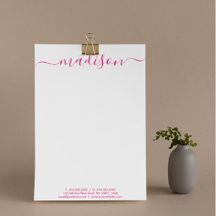 Papel Timbrado Elegante de Script Manuscrito com Cor-de-Rosa Chic