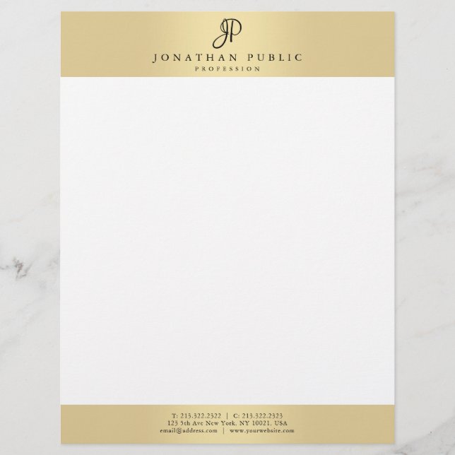 Papel Timbrado Elegante Dourado do encanto Monogrammed (Frente)