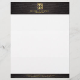 Papel Timbrado Elegante Dourado Grego-Chave Designer Woodgrain
