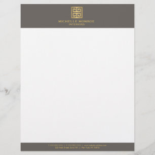 Papel Timbrado Elegante Dourado Grego Key Designer Taupe