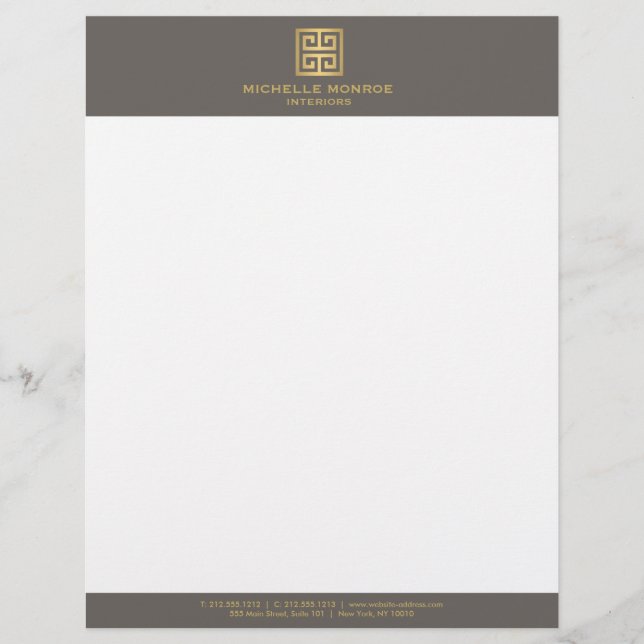 Papel Timbrado Elegante Dourado Grego Key Designer Taupe (Frente)