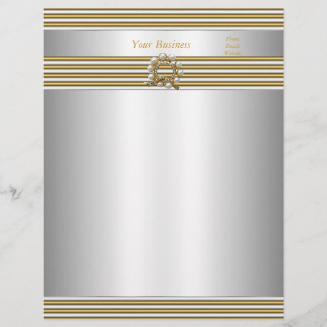 Papel Timbrado Elegante Dourado Prata Branco Pérol (Frente)