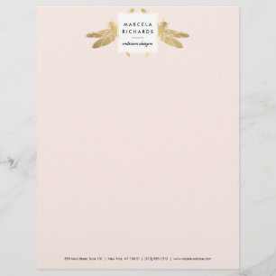 Papel Timbrado Elegante Faux Dourada Dragonfly Duo a Rosa