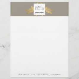 Papel Timbrado Elegante Faux Dourada Dragonfly Duo em Taupe