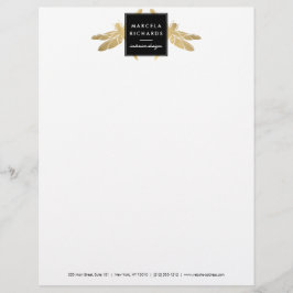 Papel Timbrado Elegante Faux Dourada Dragonfly Duo Letterhead