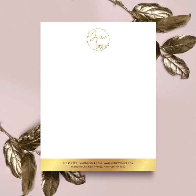Papel Timbrado Elegante Faux Dourado Logotipo da empresa Luxury B (Impress with this faux gold business letterhead design with space for your logo at the top)