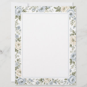 Papel Timbrado Elegante Floral Azul e Marfim
