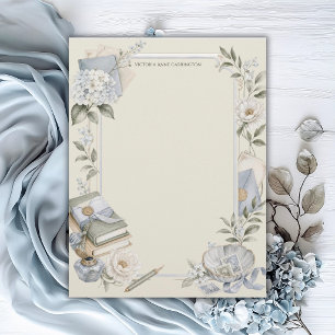 Papel Timbrado Elegante Floral Azul Francês Personalizado 