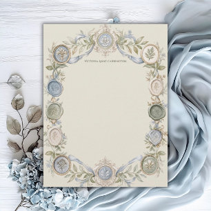 Papel Timbrado Elegante Floral Personalizado de Salvia Azul Franc