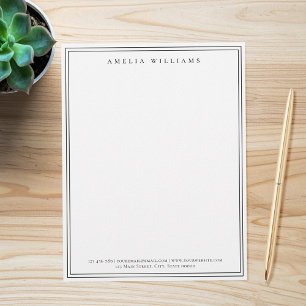 Papel Timbrado Elegante Minimalista Preto e Branco Duas Bordas