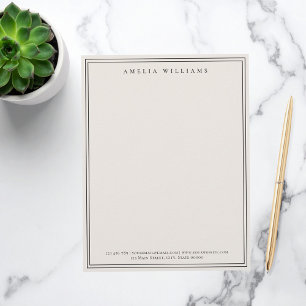 Papel Timbrado Elegante Minimalista Preto e Marfim com Duas Borda