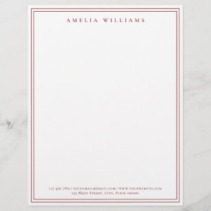 Papel Timbrado Elegante Minimalista Vermelho Duas Bordas