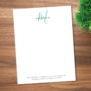Papel Timbrado Elegante Monograma Moderno em Branco e Azul Escrit