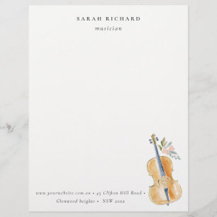 Papel Timbrado Elegante Músico de Violão aquarela Professor de Mú