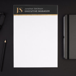 Papel Timbrado Elegante, preto e Dourado monograma personalizado